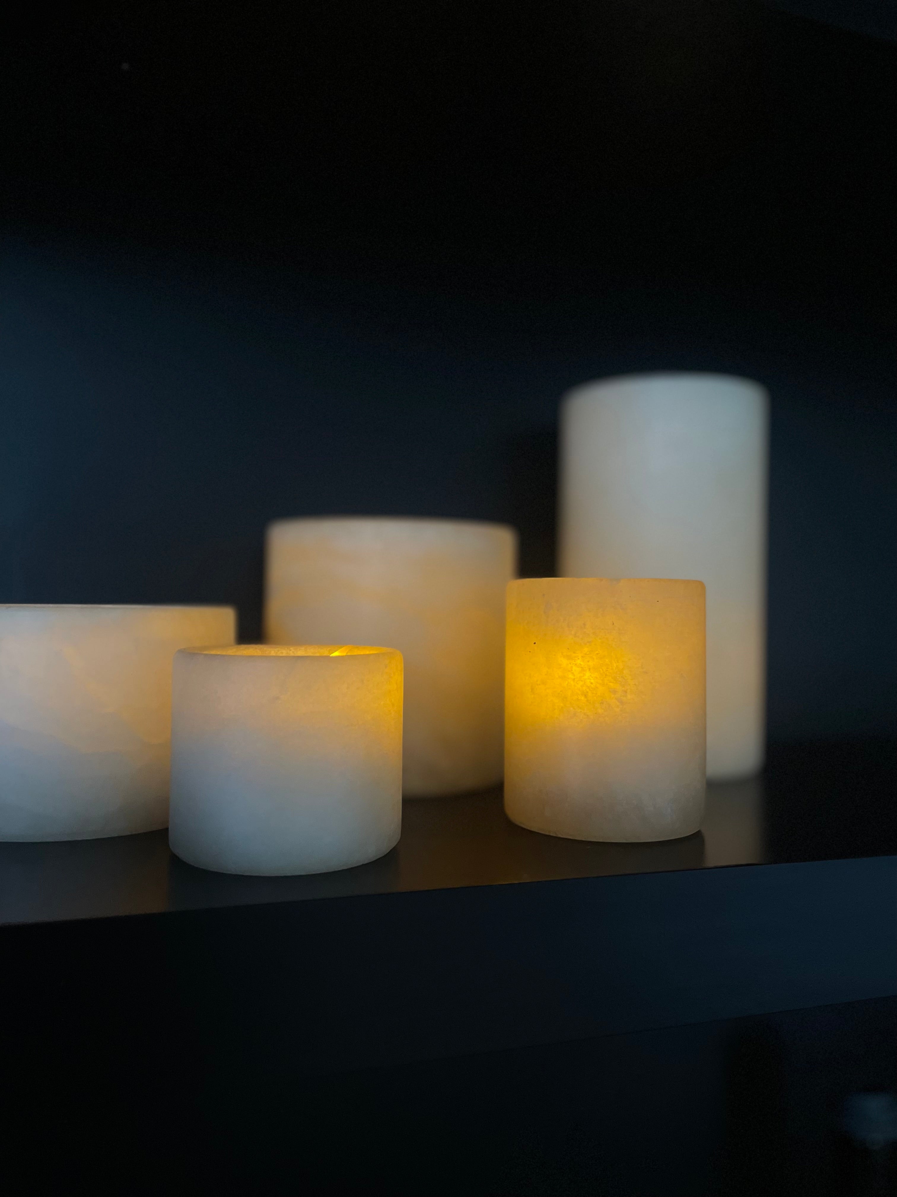 Candle holder alabaster beige S