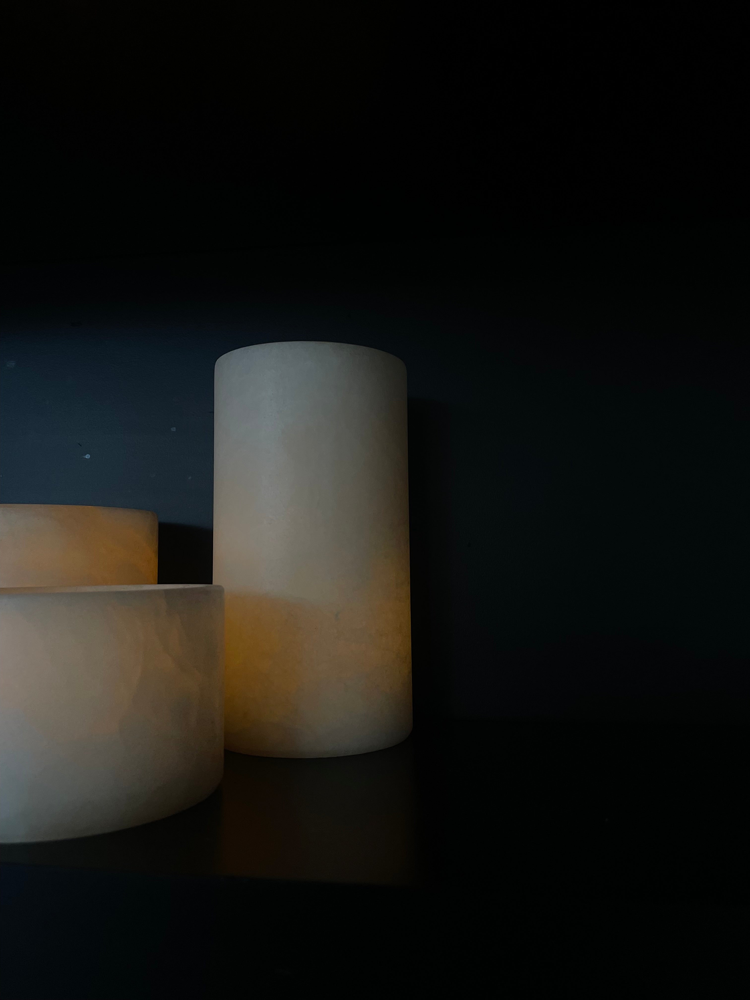 Bougeoir en albâtre beige S bas