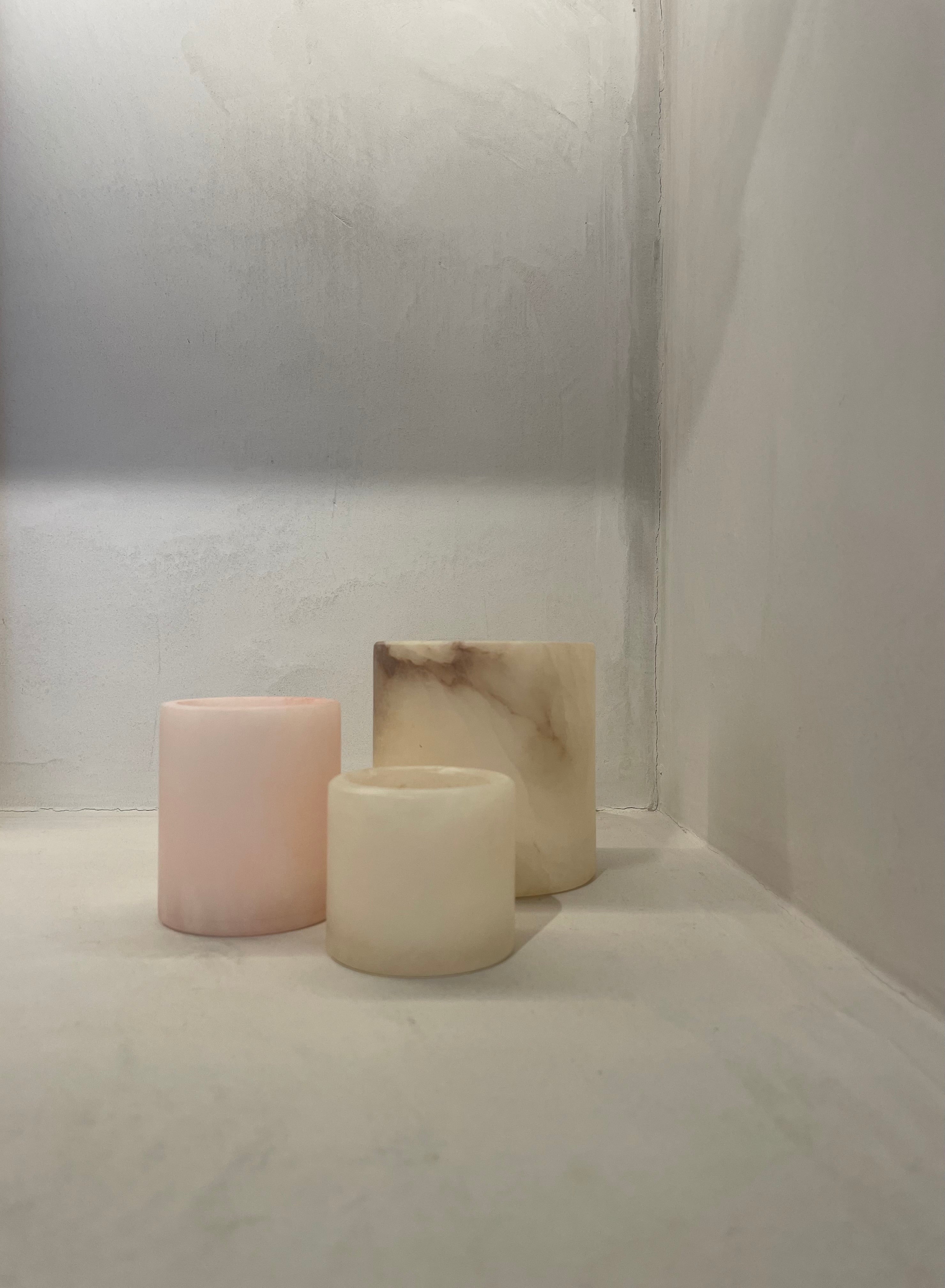 Candle holder alabaster pink S