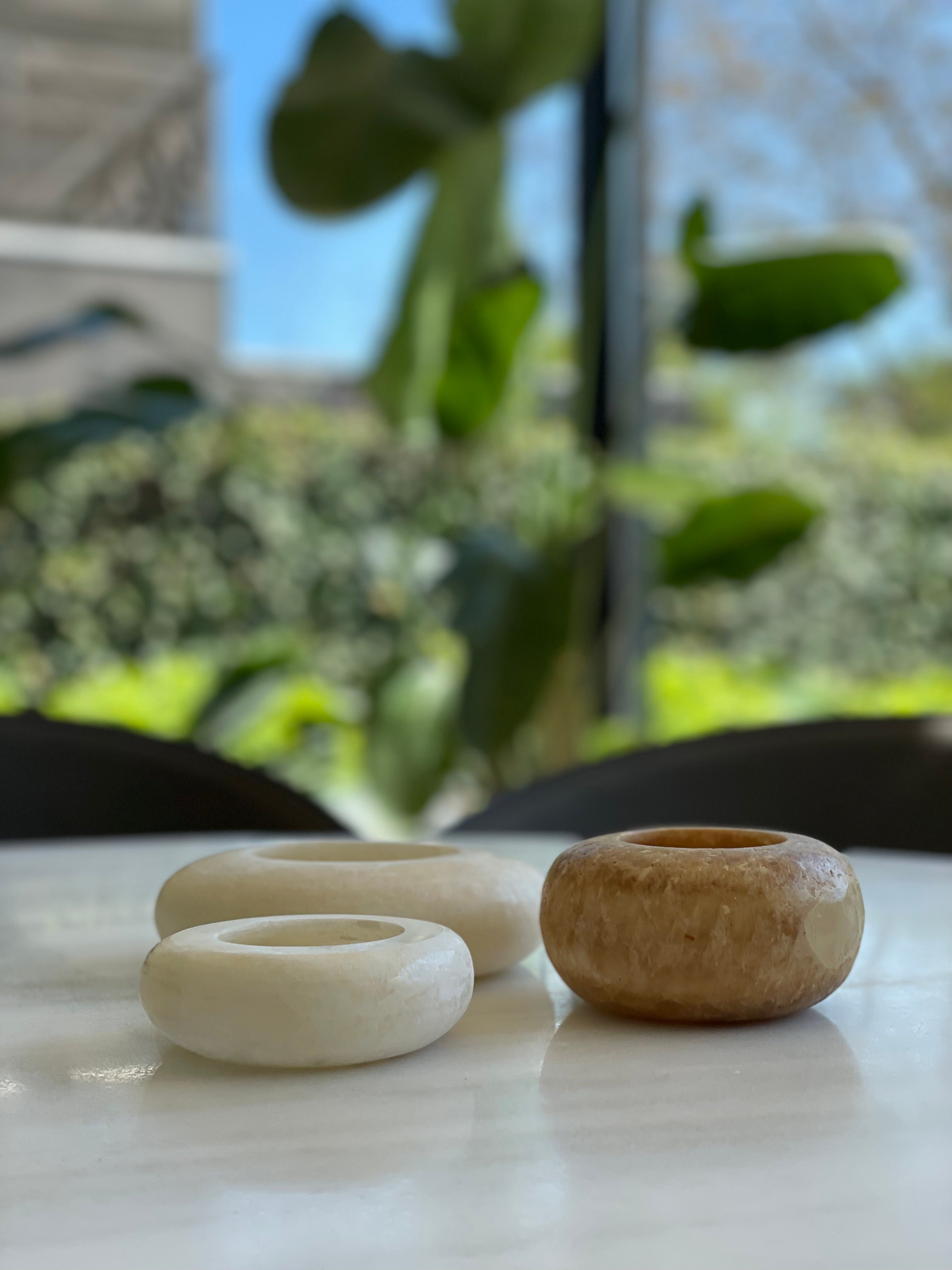 Egyptian Alabaster Set No. 12 - Set of 3 - Halo Shape