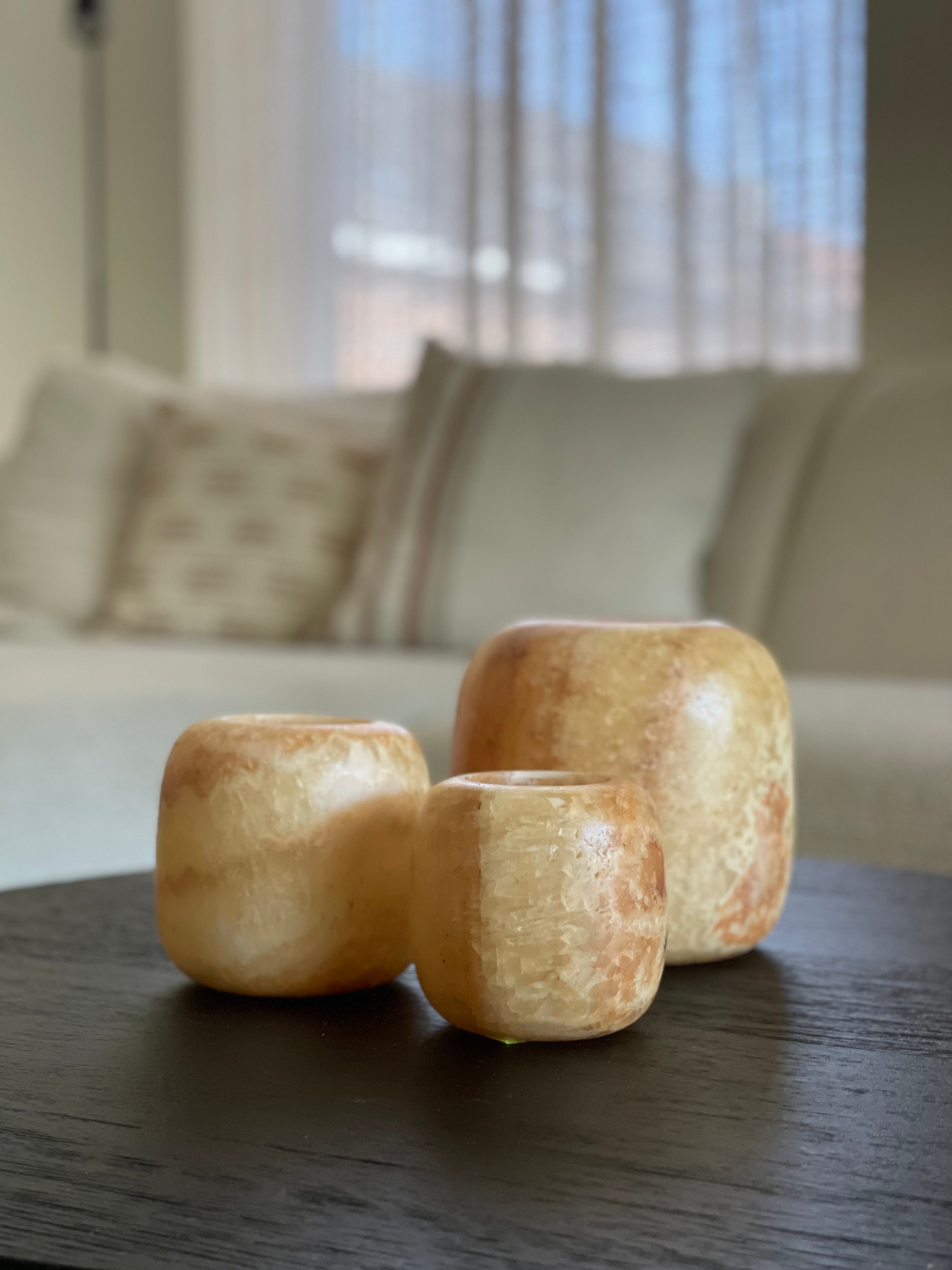 Egyptian Alabaster Set No. 7 - Set of 3 - Spherical Shape