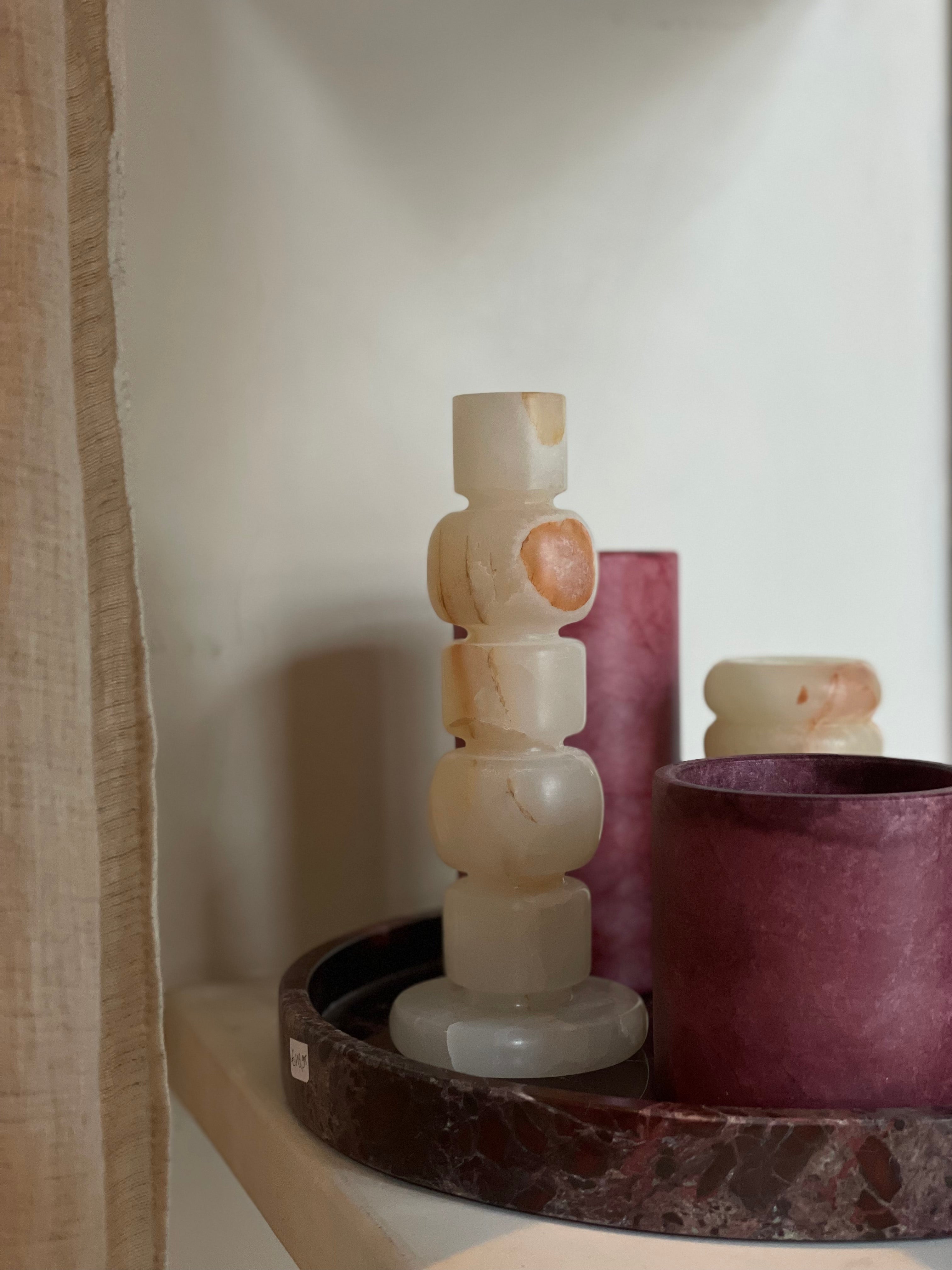 Candle holder alabaster burgundy S wide
