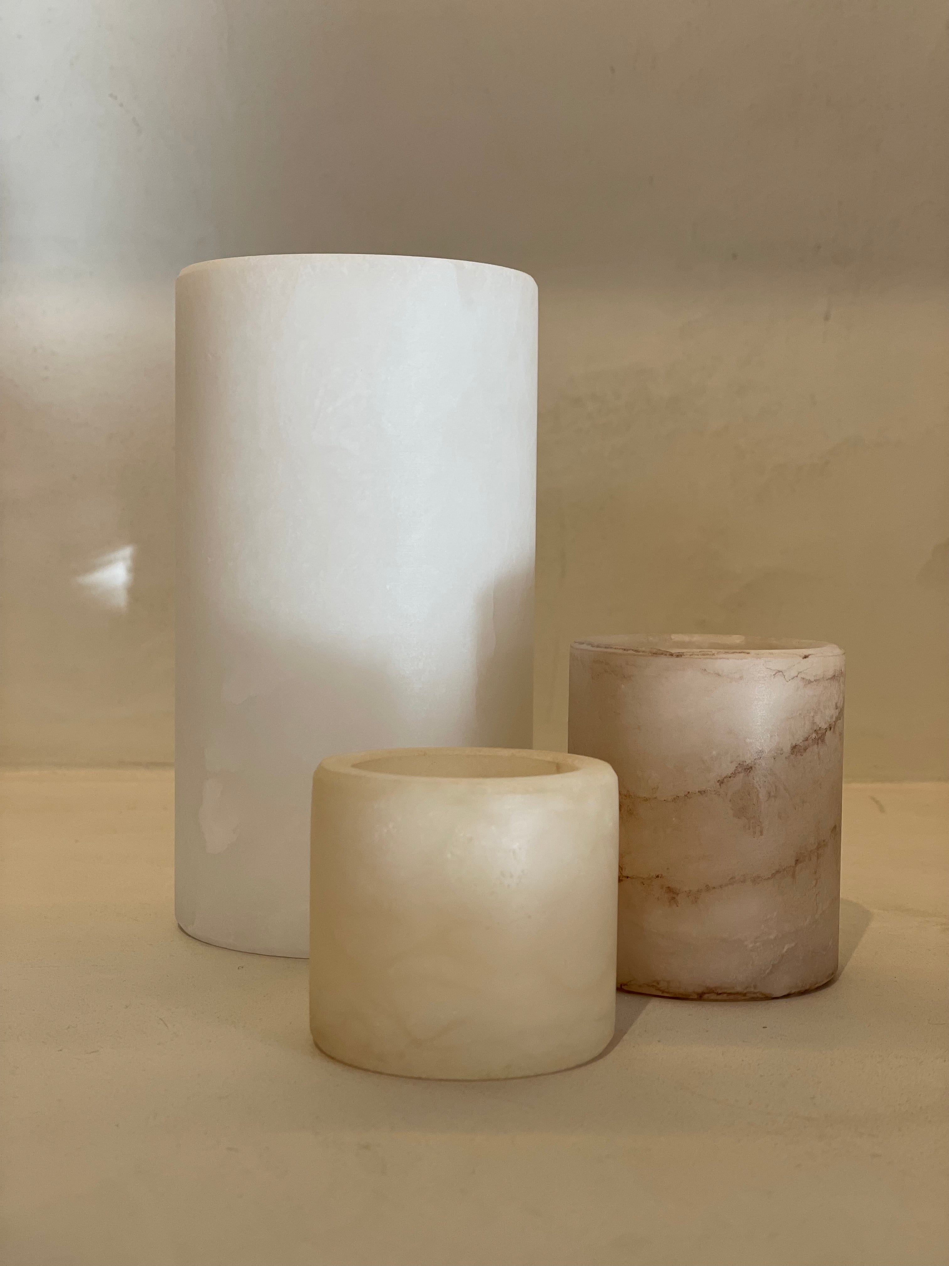 Bougeoir en albâtre - blanc - M