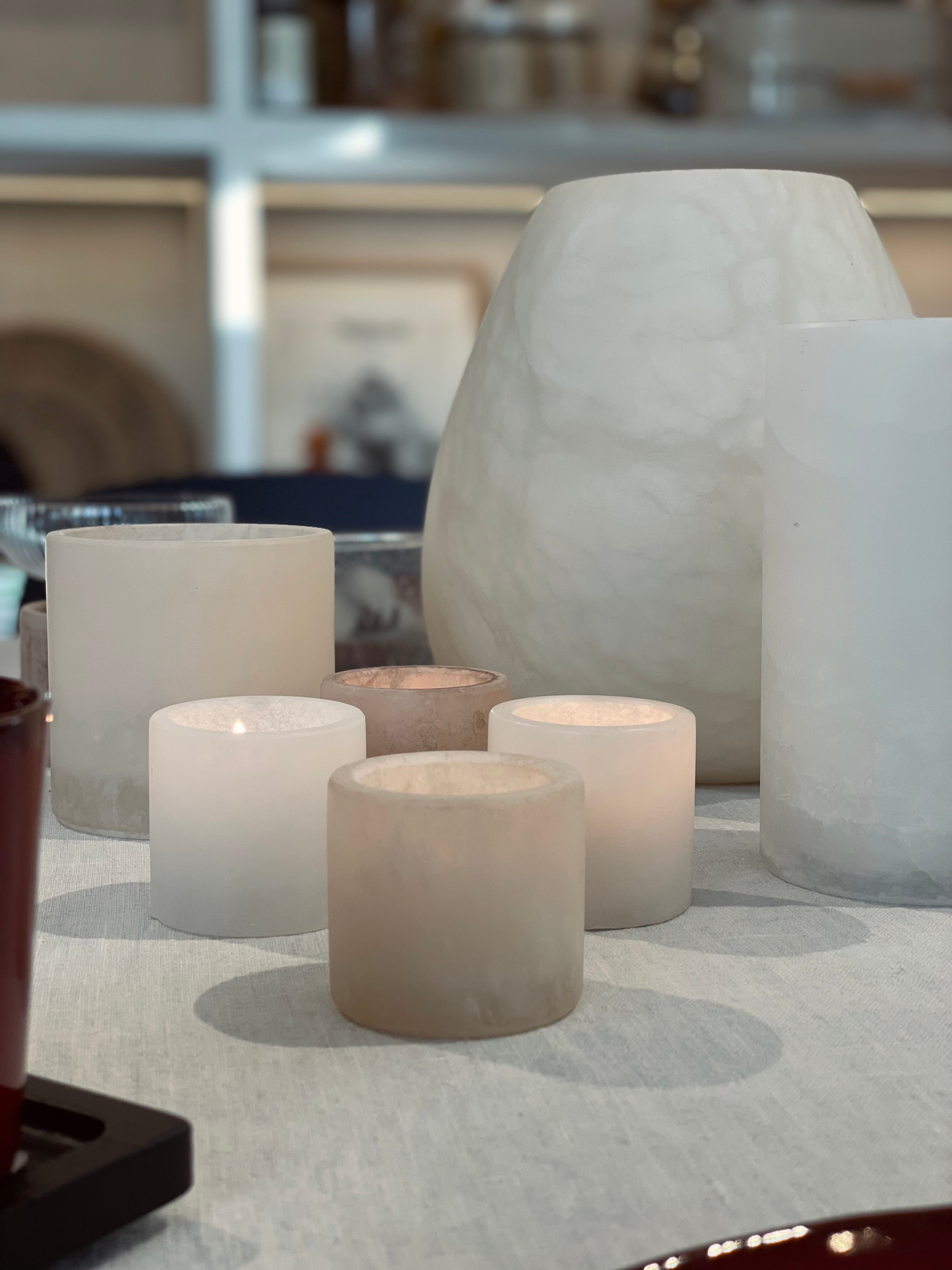 Candle holder alabaster beige XS
