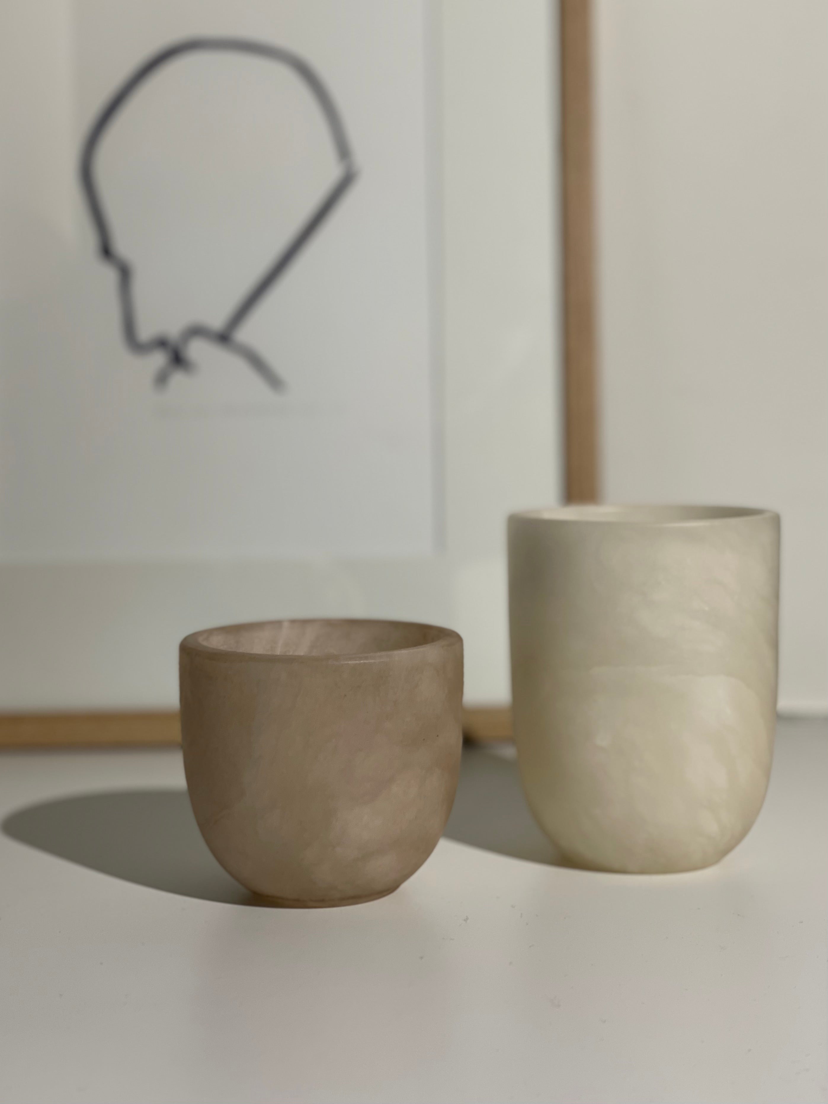 Bougeoir en albâtre Beige L arrondi