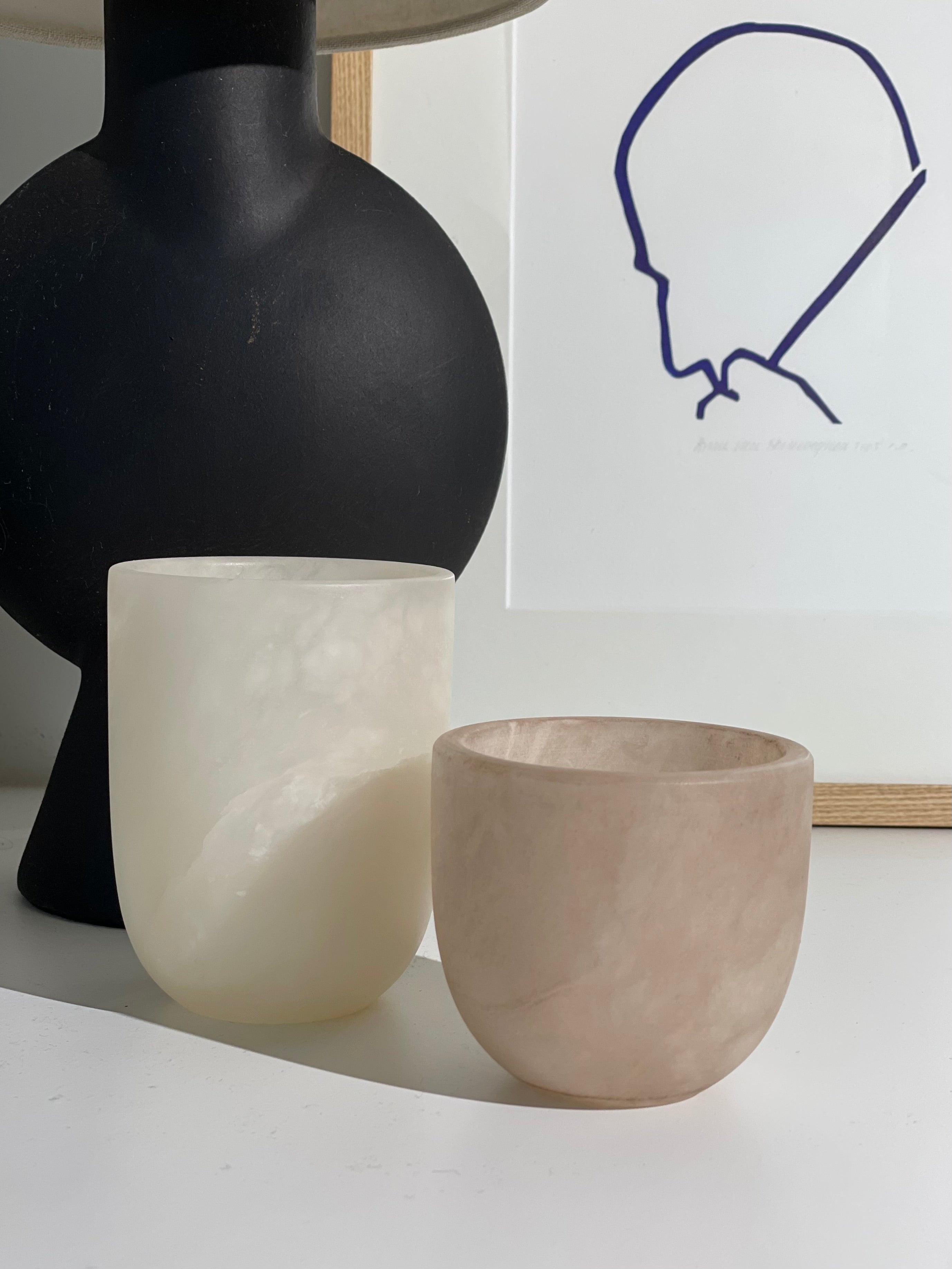 Bougeoir en albâtre Beige L arrondi