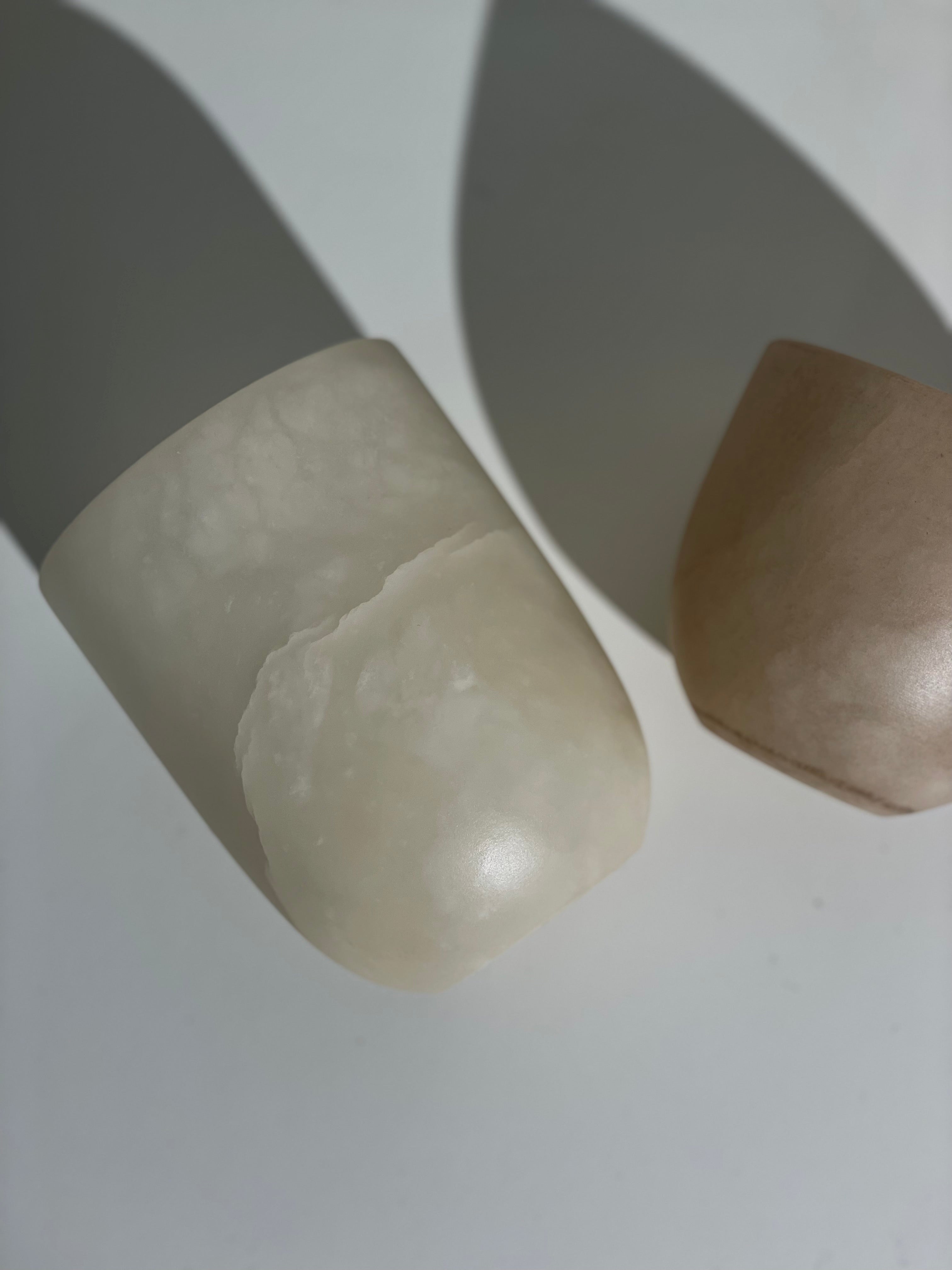 Bougeoir en albâtre Beige L arrondi