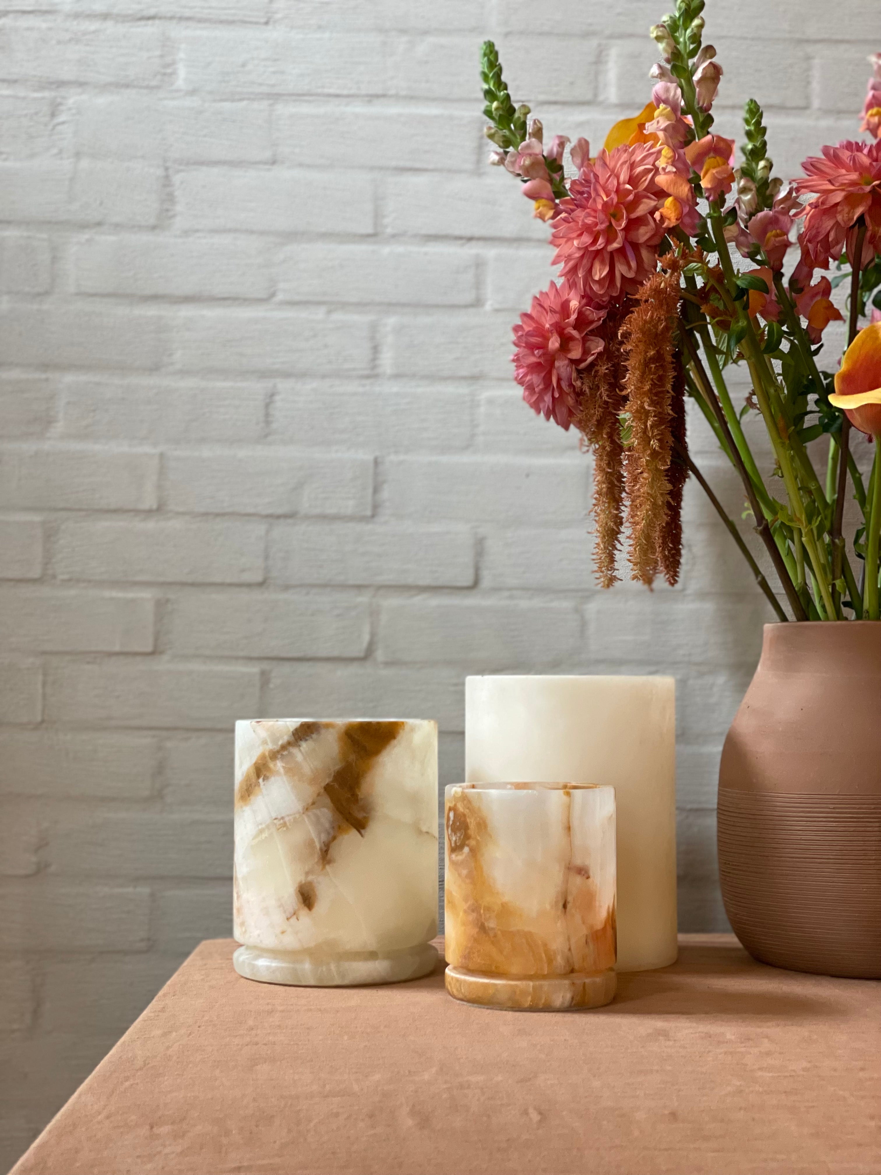 Candle holder - Vase alabaster beige L