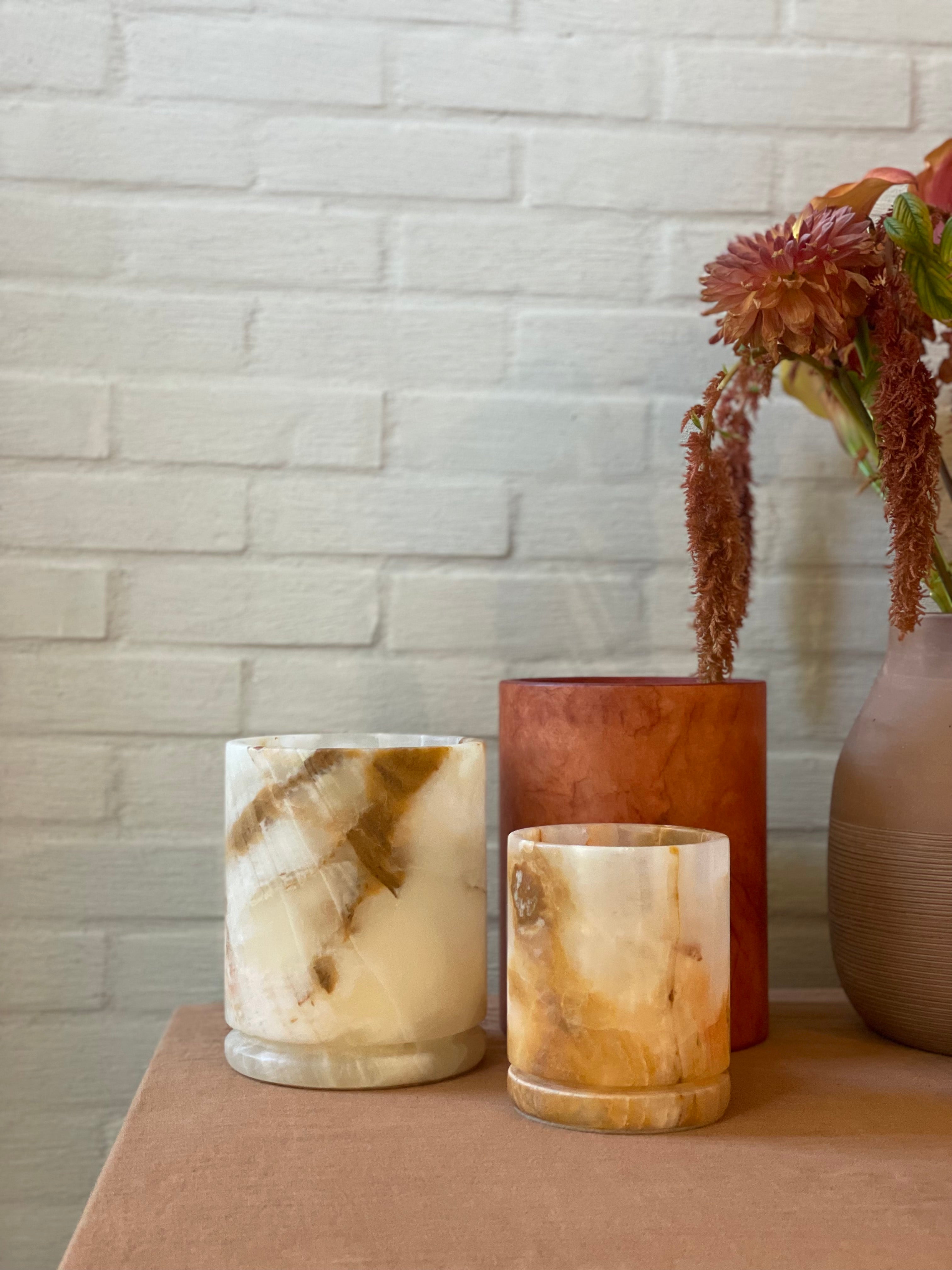 Bougeoir/Vase albâtre terracotta L