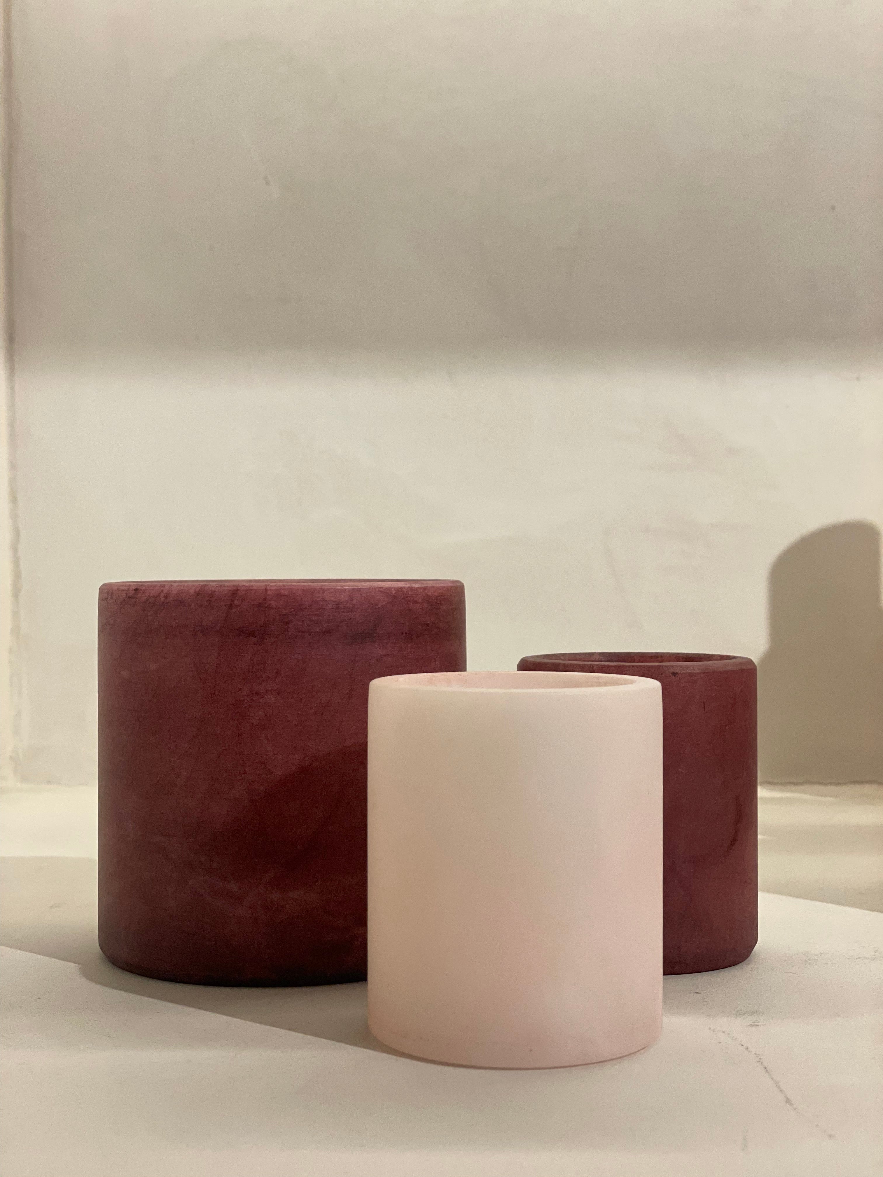 Candle holder alabaster burgundy S wide
