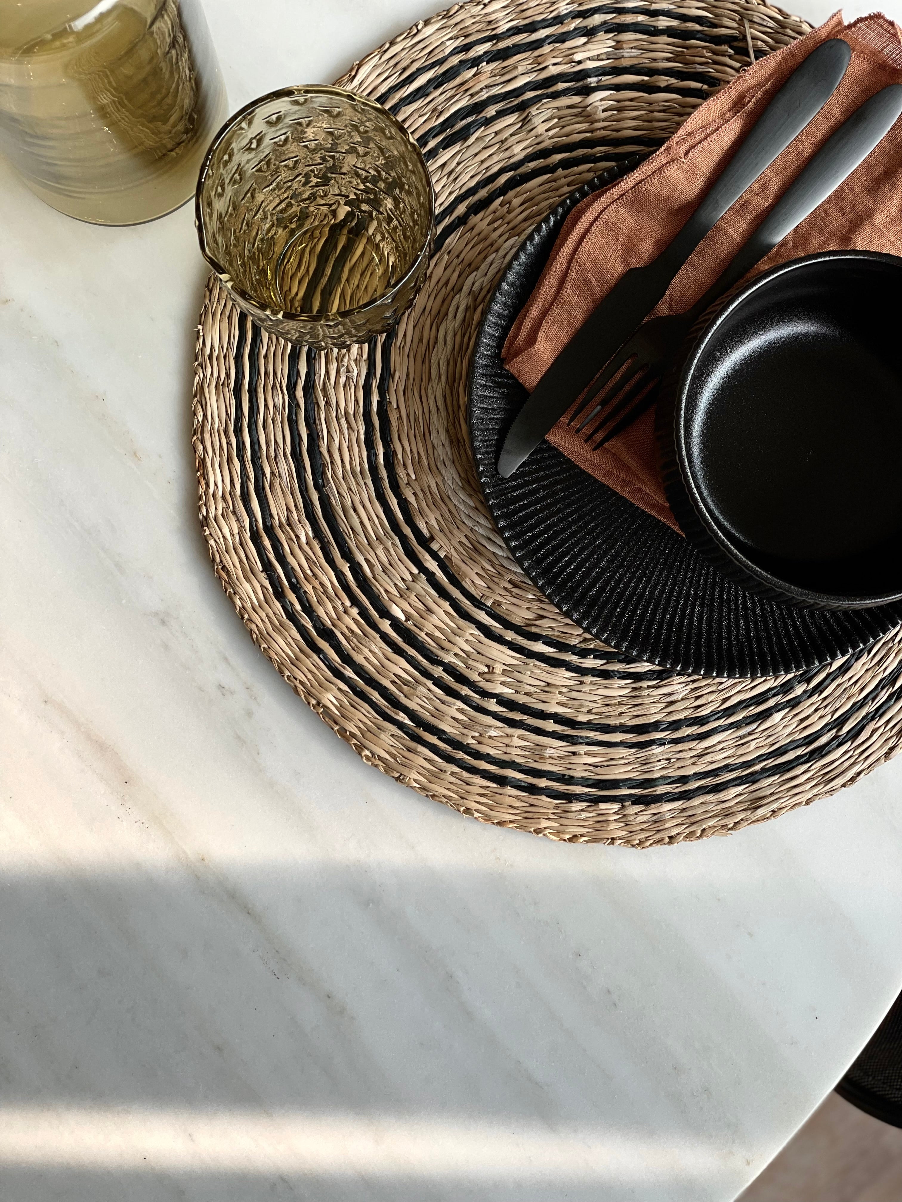 Placemats in zeegras zwart - set van 4