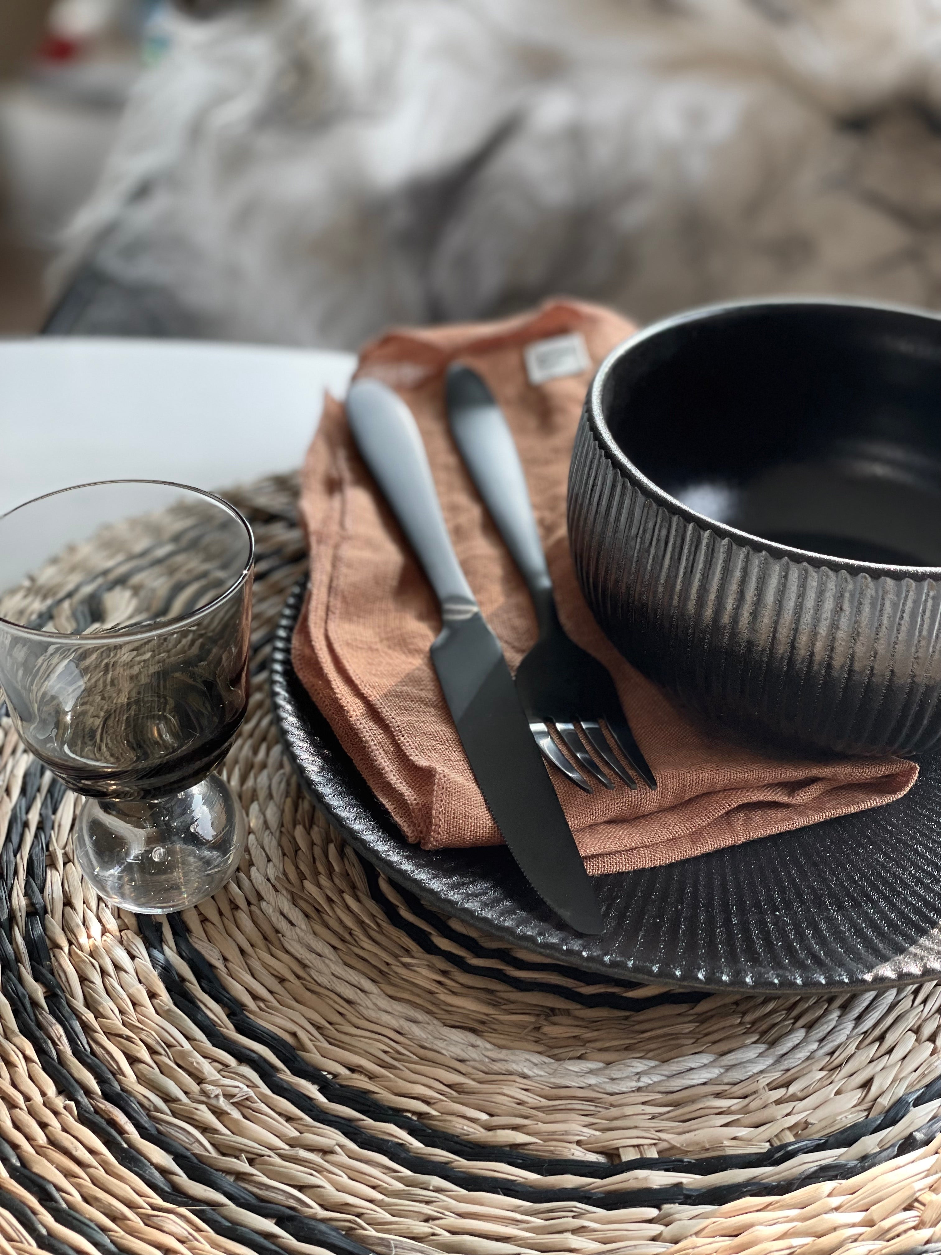 Placemats in zeegras zwart - set van 4