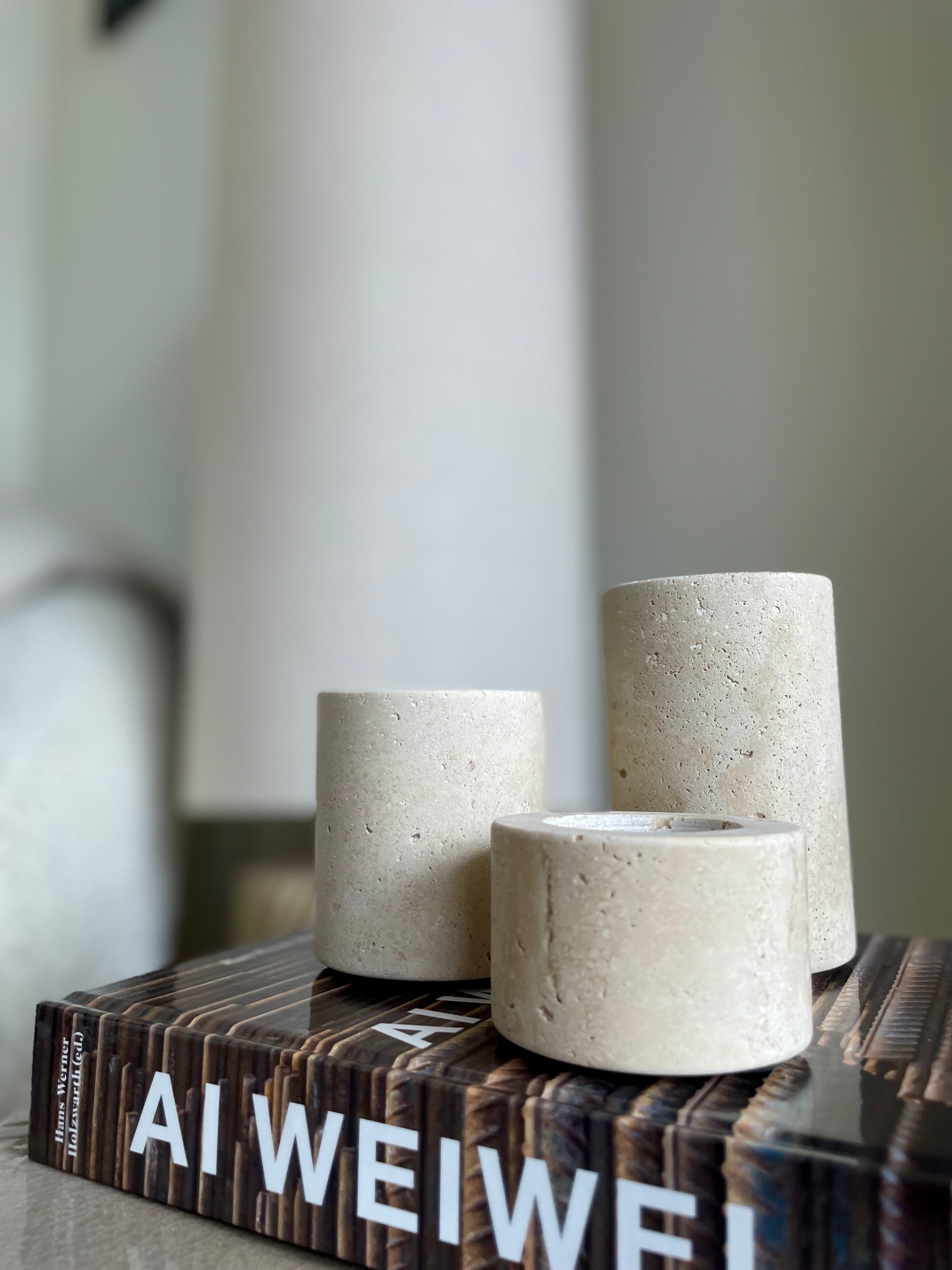 Candlestick waxinelights travertine L