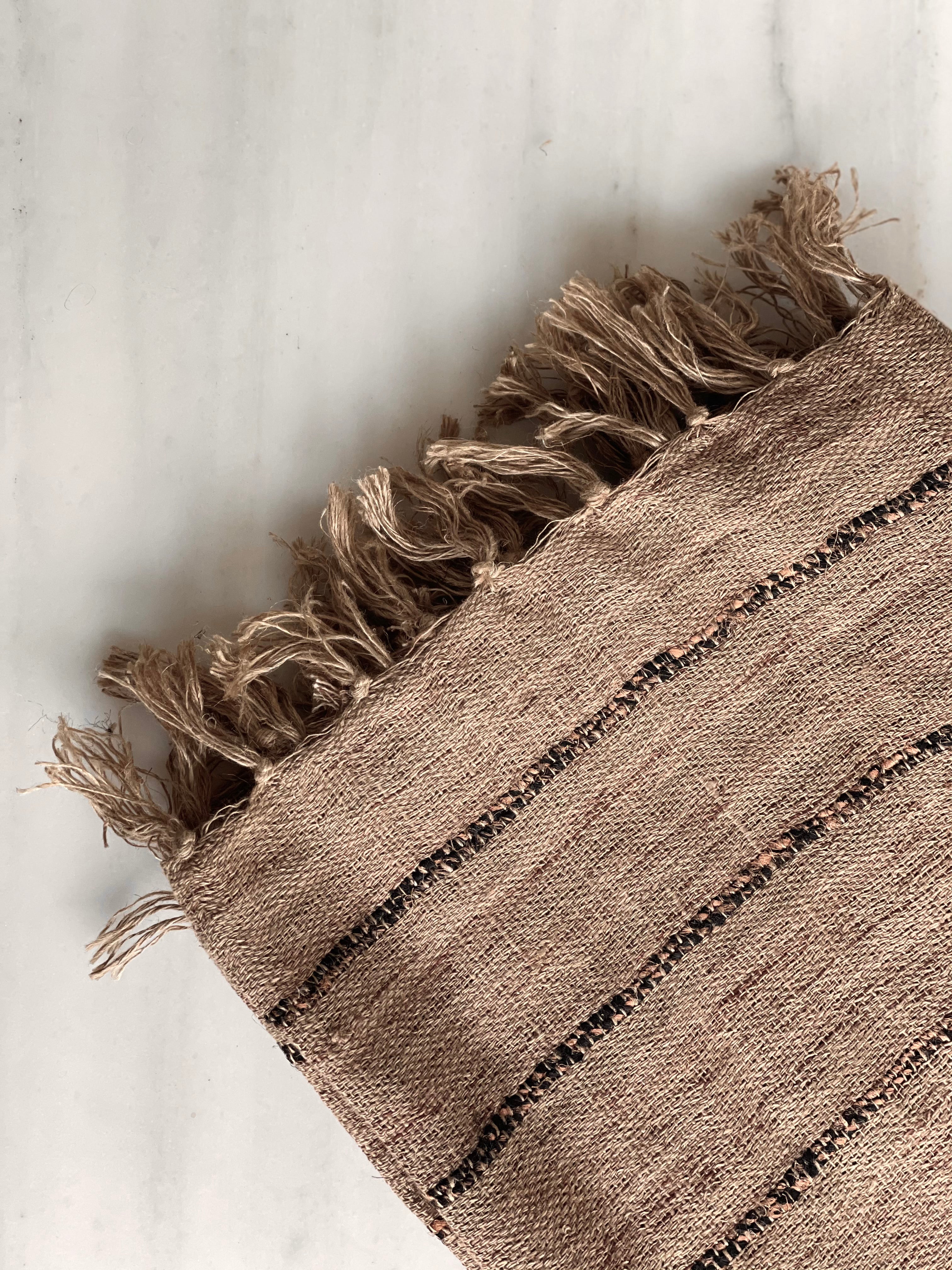 Plaid en coton - beige noir rayé