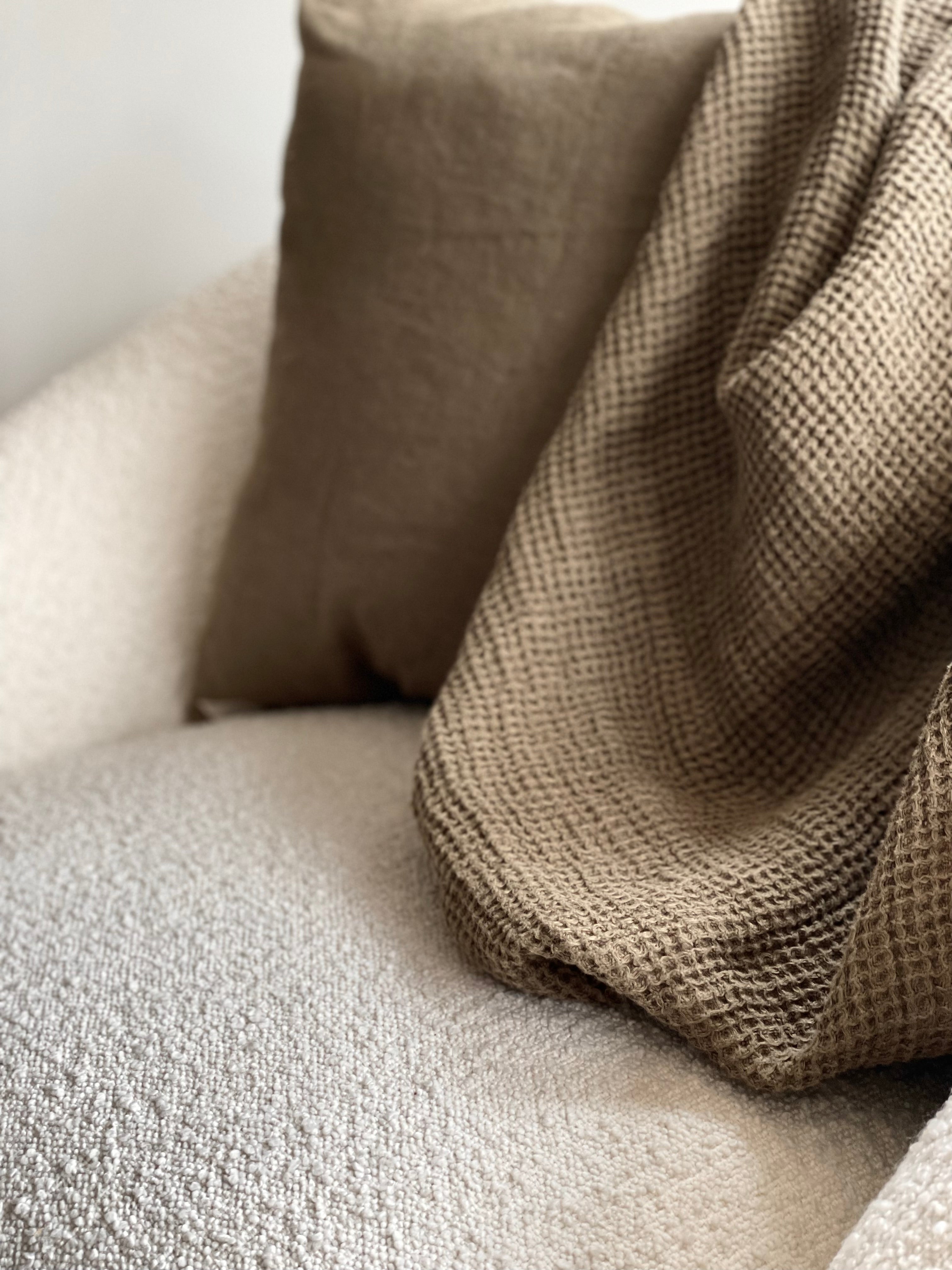 Coussin couverture en lin - Vert olive