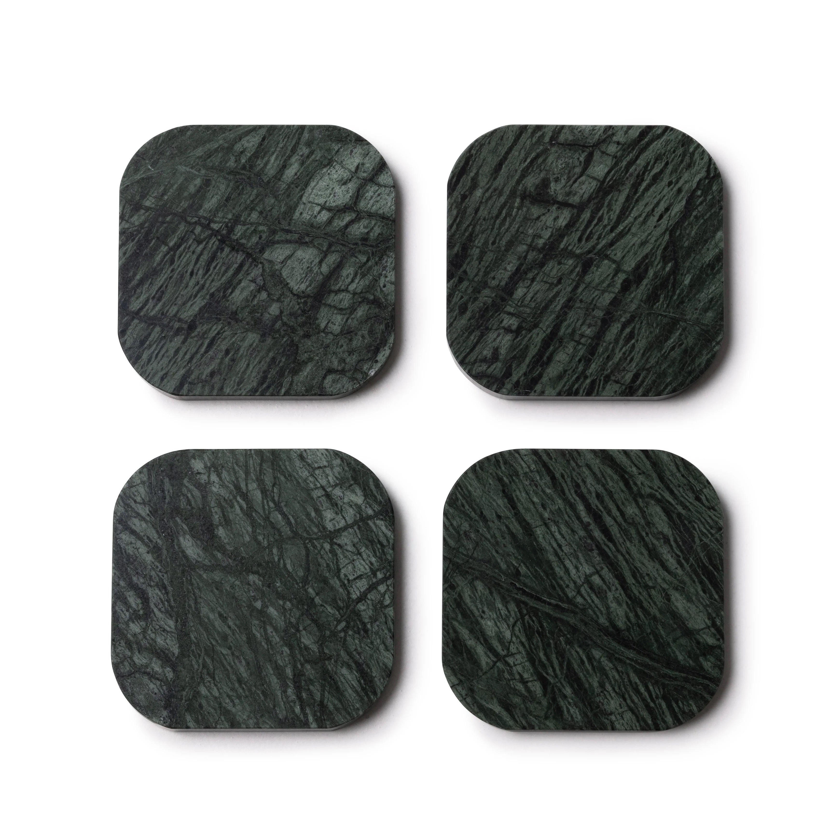 Glass coasters in green marble - set of 4