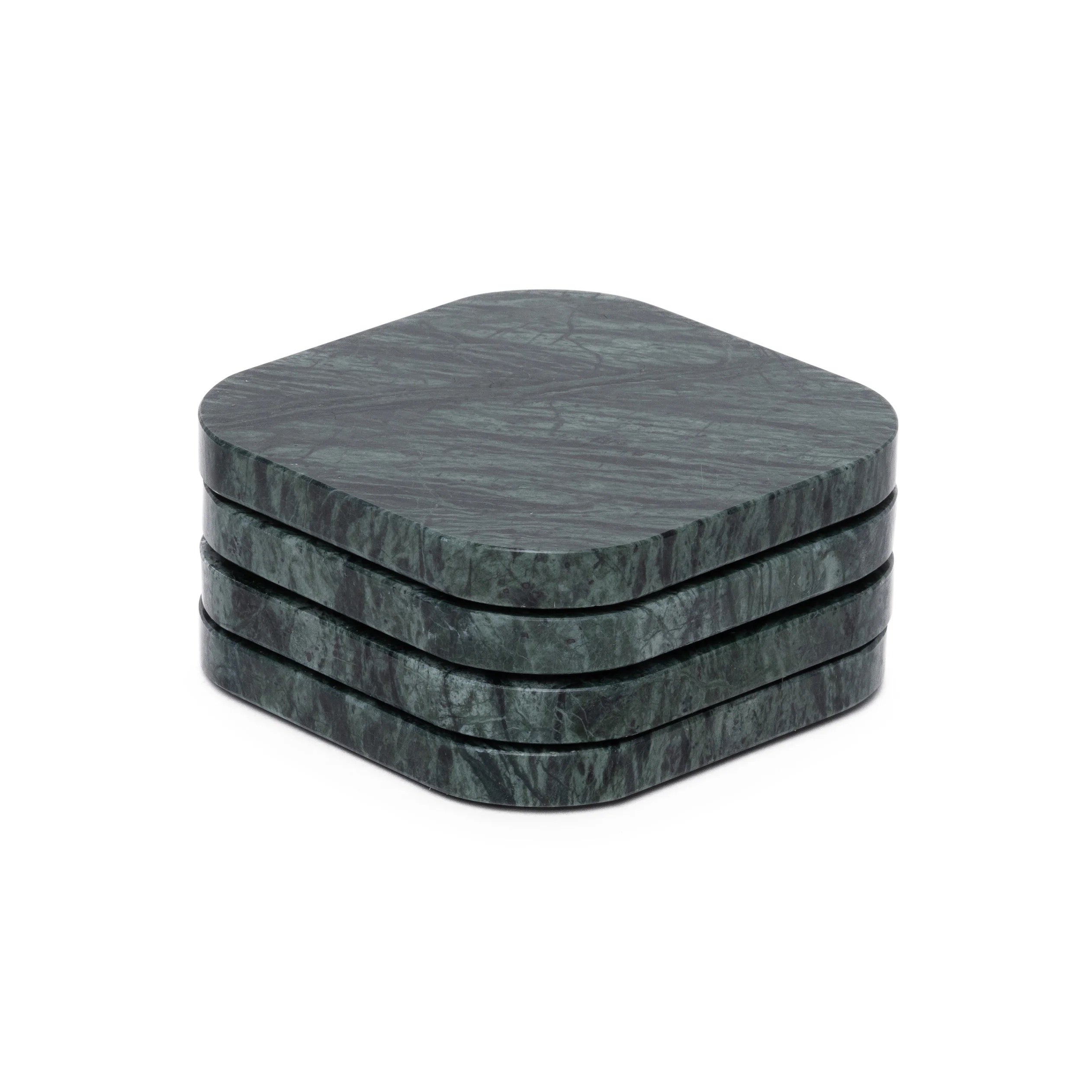 Glass coasters in green marble - set of 4