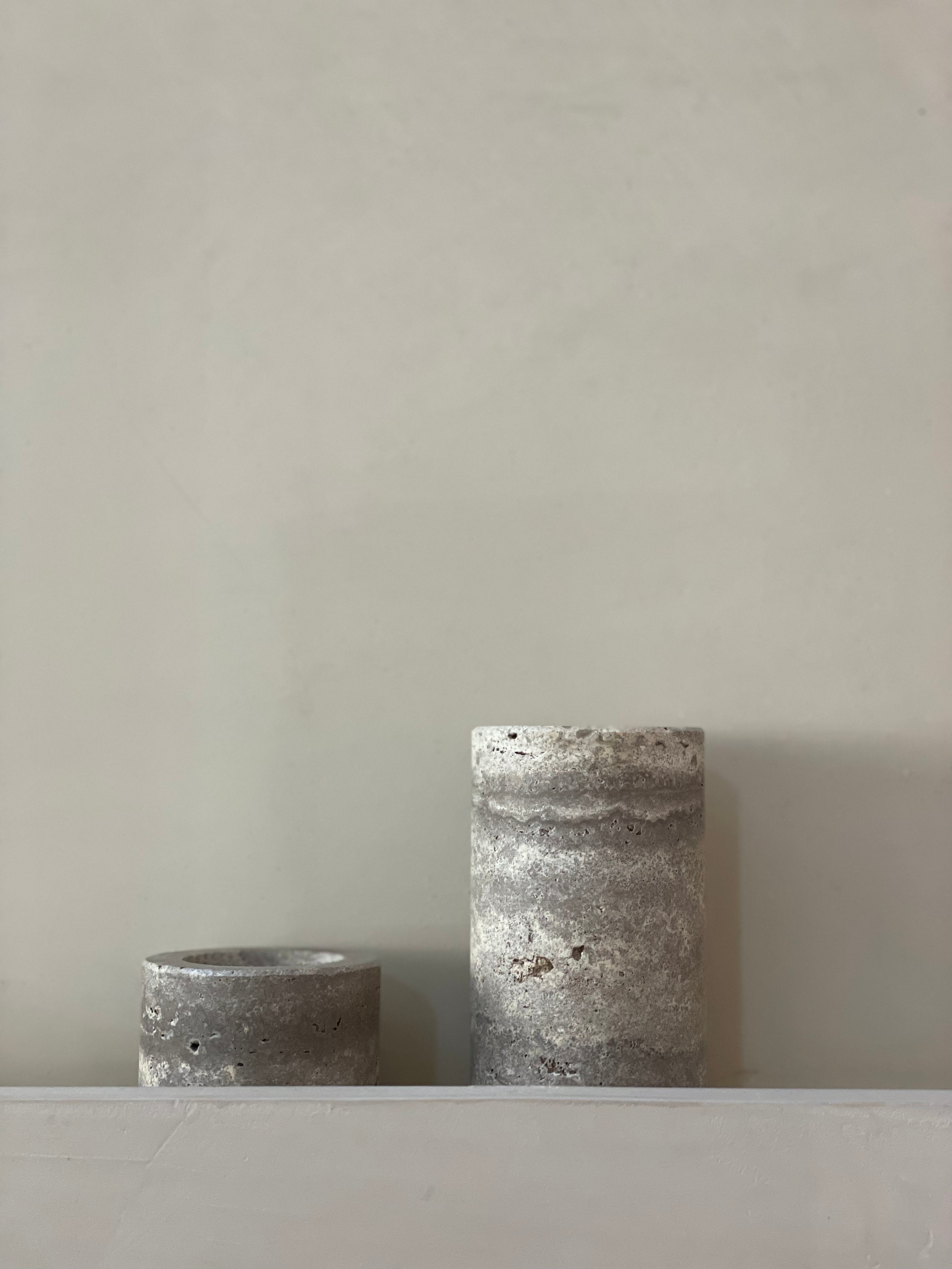 Bougeoir en travertin gris S