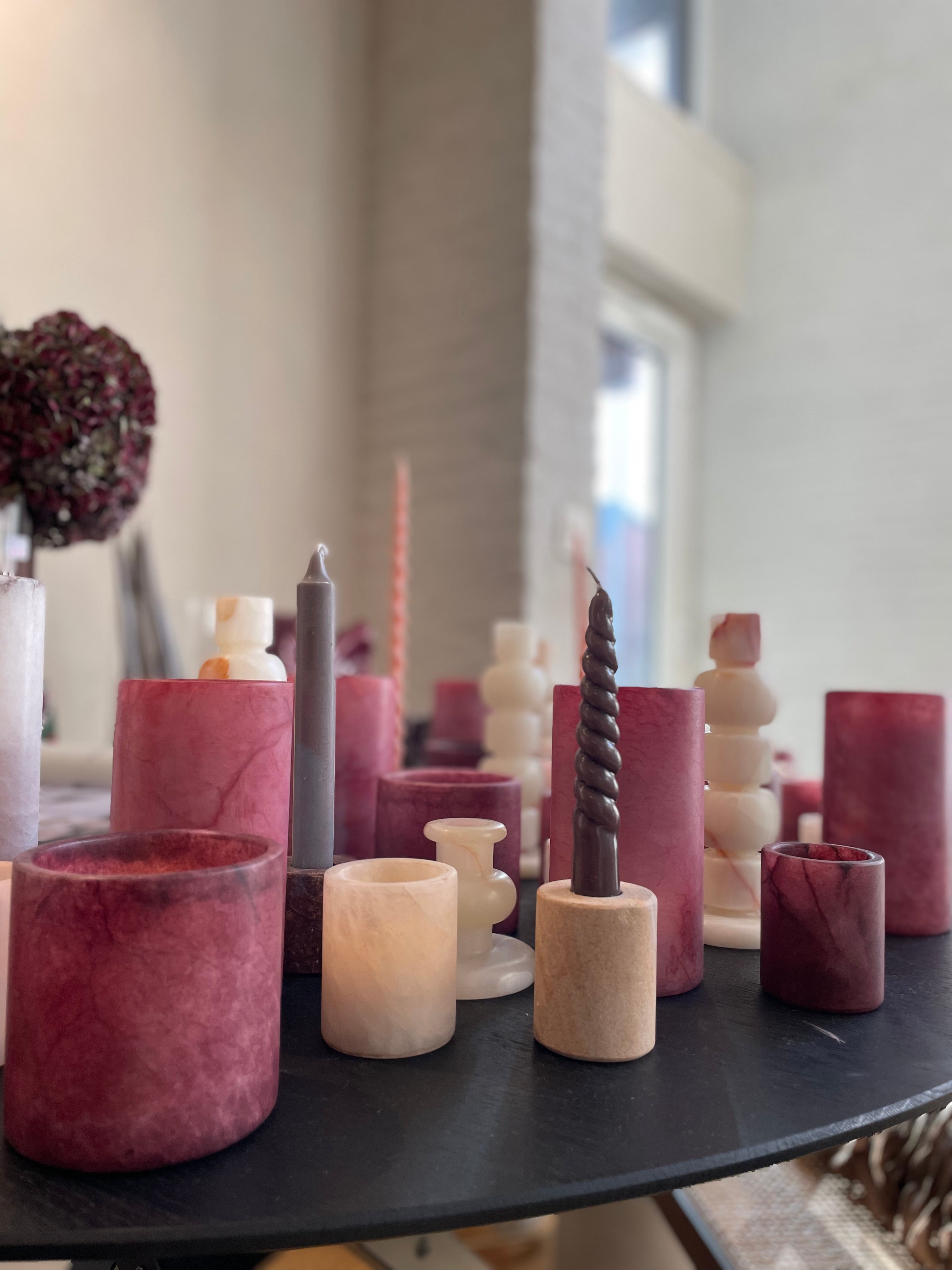 Candle holder alabaster burgundy S