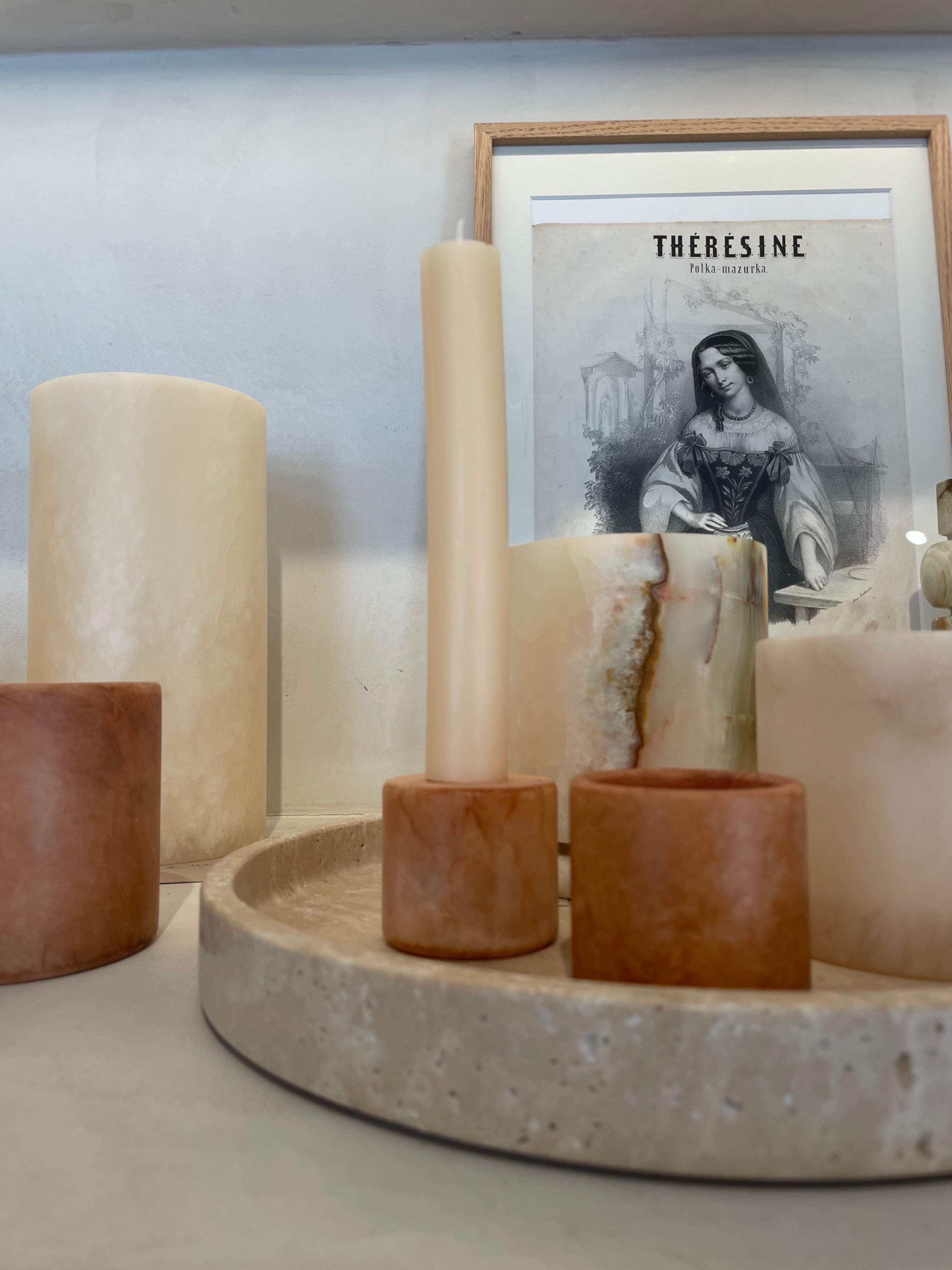 Kandelaar albaster terracotta