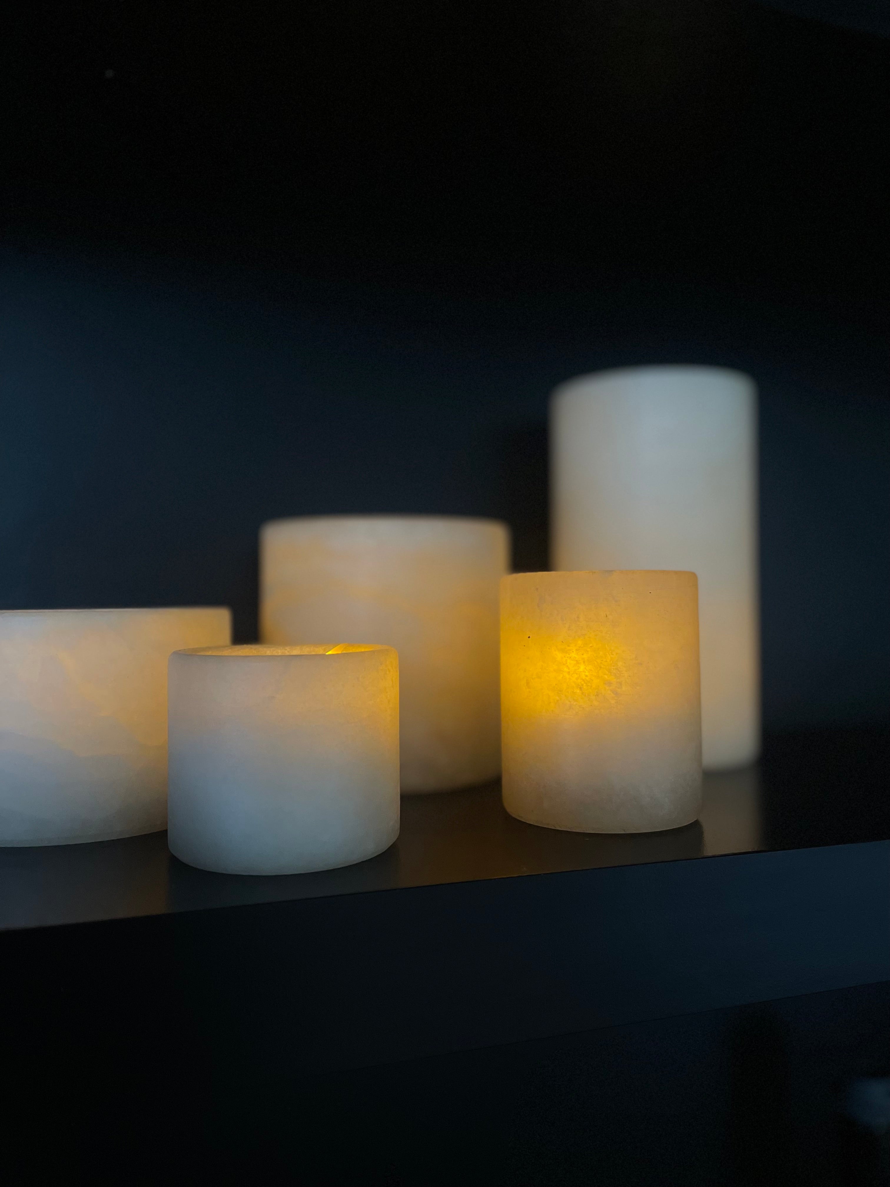 Bougeoir en albâtre beige S bas