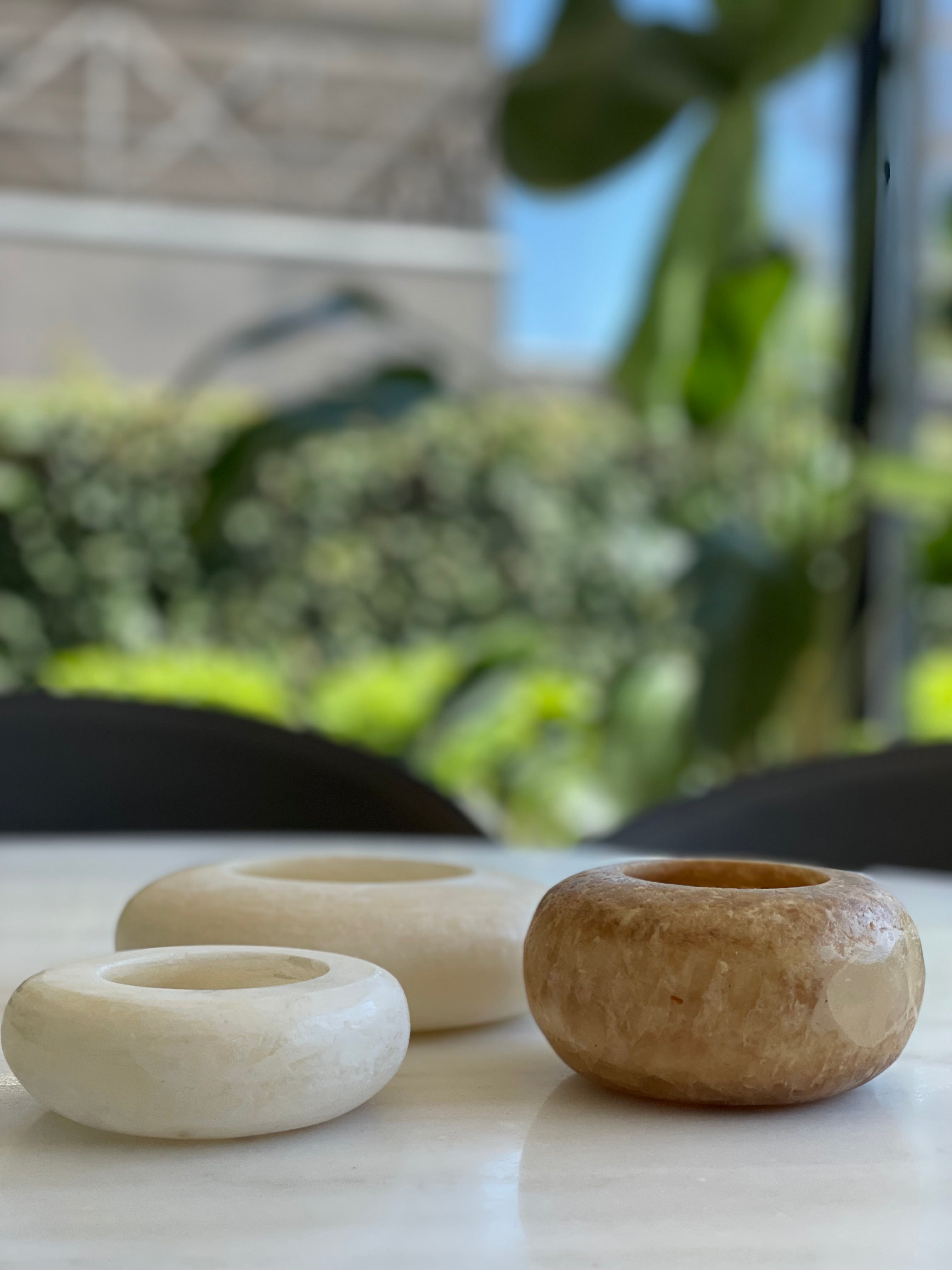 Egyptian Alabaster Set No. 12 - Set of 3 - Halo Shape