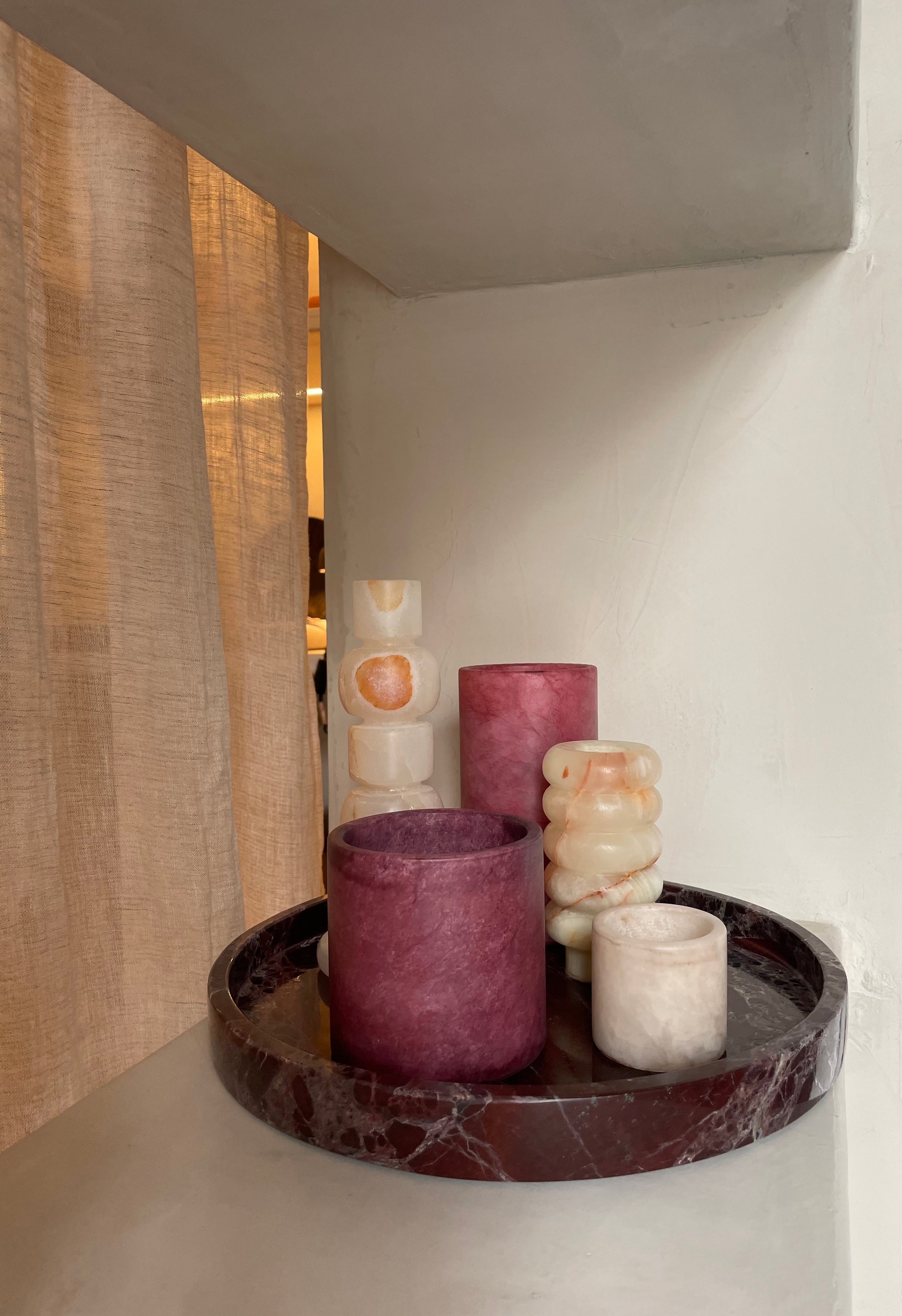 Candle holder alabaster burgundy S wide