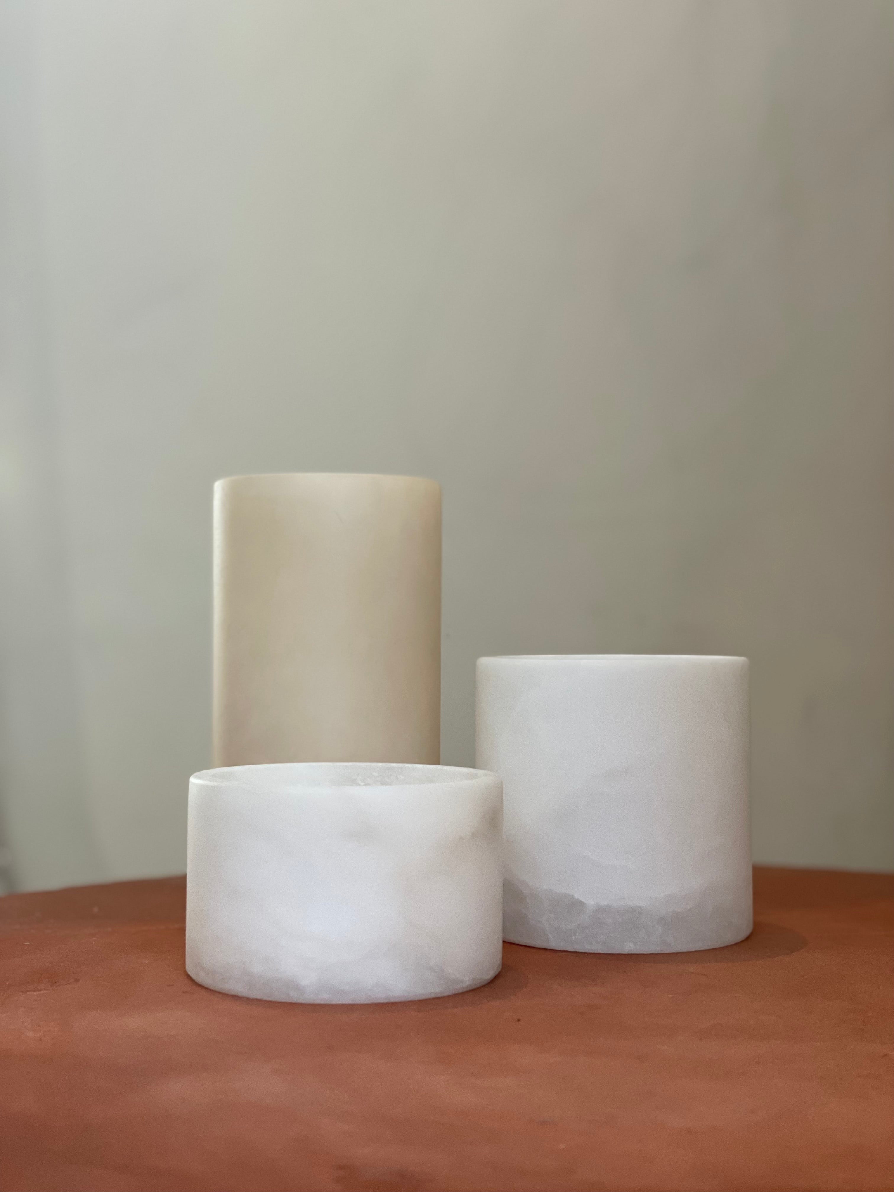 Candle holder alabaster white S low