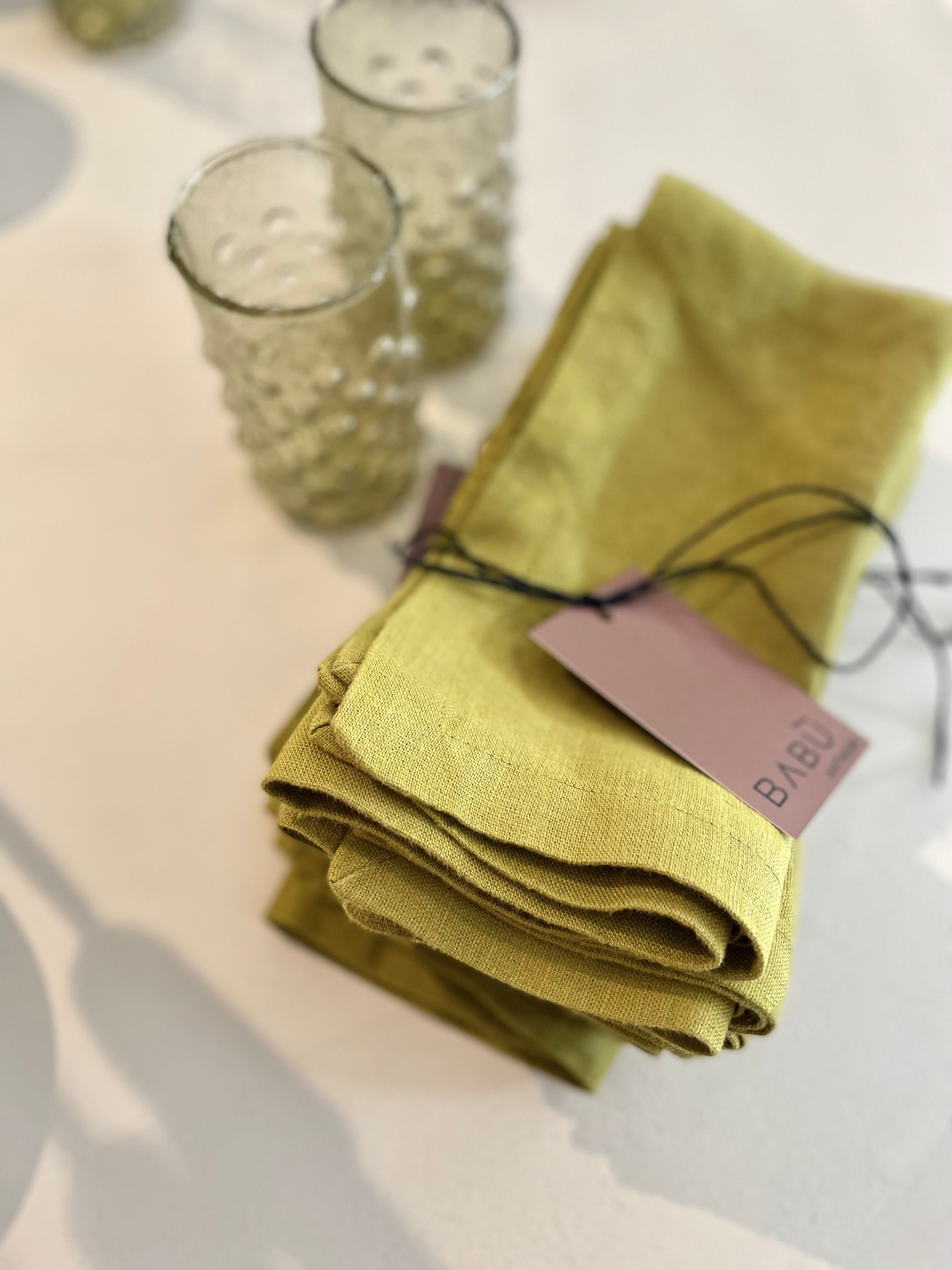 Moss green linen napkins - set of 4