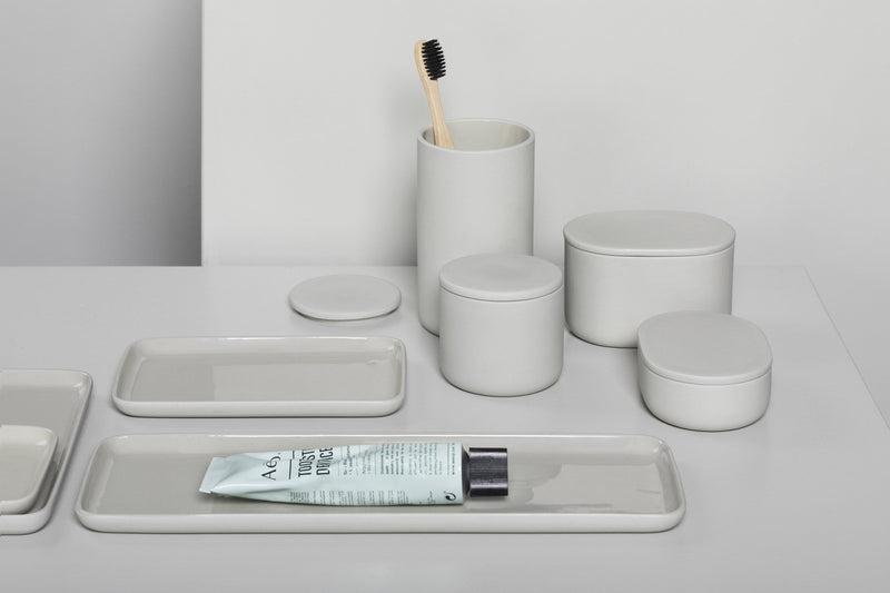 Beige oval storage box with lid  - Bertrand Lejoly